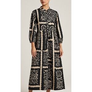 AQRL Dress Women One Size Black Beige Geometric Button Front Maxi NWT Aztec Boho